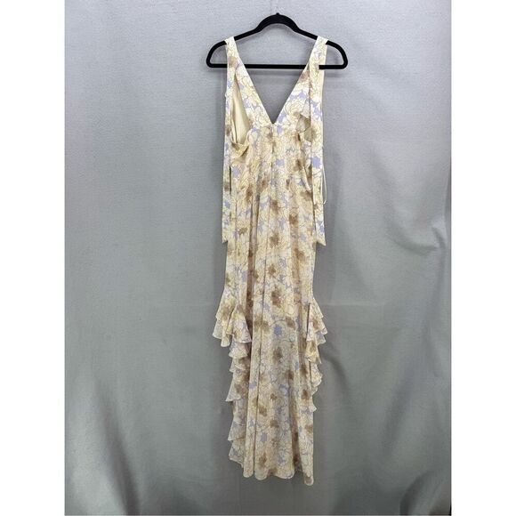 Belle Bagley Mischka Womens Cream Lilac Floral Halter Hi-Low Maxi Dress Size 6 - Picture 5 of 14